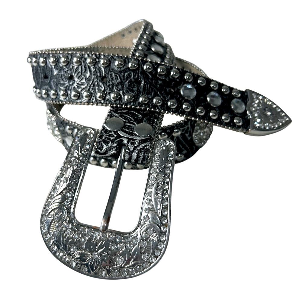 Rhinestone Crystal Western Bling Leather Belt Country Cowgirl Women 32-38 Large - Picture 2 of 11